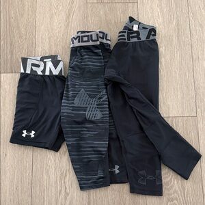 Under Armour boys Performance Leggings and utility sliding shorts size YSM